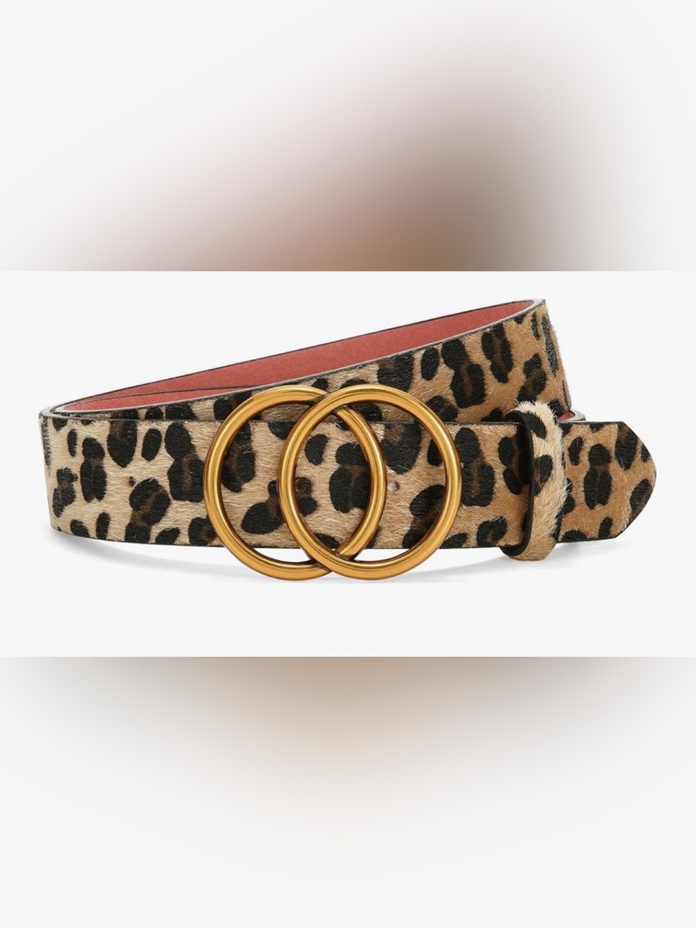 Faux Leather Belt With Double O Ring Buckle, Fits Small, 32-37 Inch Waste